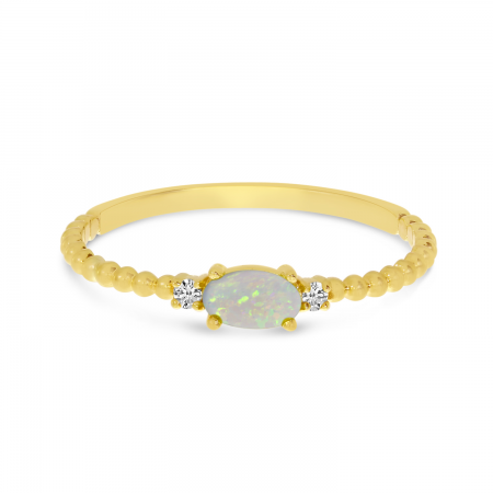 14K Yellow Gold East To West Oval Opal Birthstone Ring