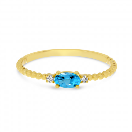 14K Yellow Gold East To West Oval Blue Topaz Birthstone Ring