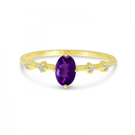 10K Yellow Gold Oval Amethyst Birthstone Ring