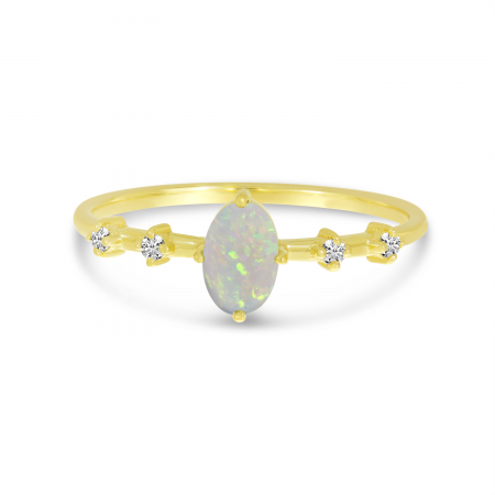 10K Yellow Gold Oval Opal Birthstone Ring