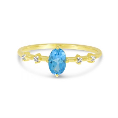 10K Yellow Gold Oval Blue Topaz Birthstone Ring