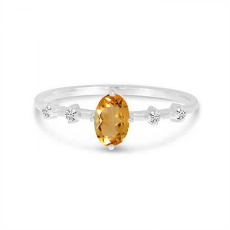 10K White Gold Oval Citrine Birthstone Ring