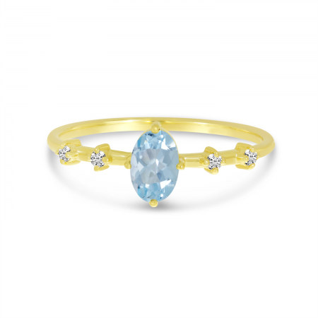 14K Yellow Gold Oval Aquamarine Birthstone Ring