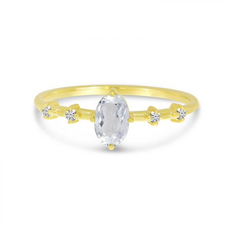 14K Yellow Gold Oval White Topaz Birthstone Ring