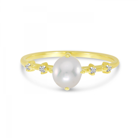 14K Yellow Gold Oval Pearl Birthstone Ring