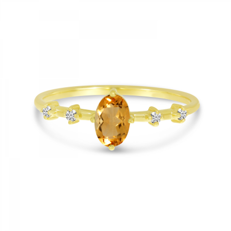 14K Yellow Gold Oval Citrine Birthstone Ring