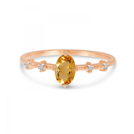 14K Rose Gold Oval Citrine Birthstone Ring