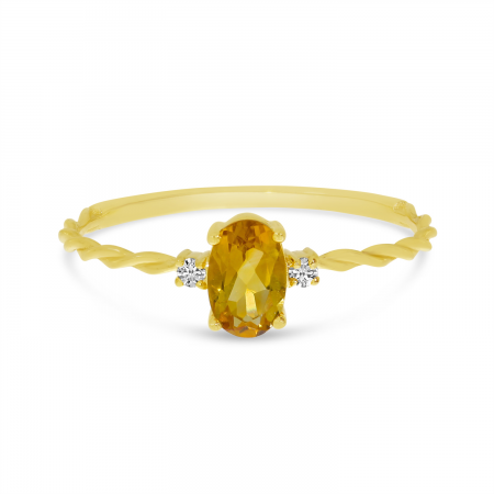 10K Yellow Gold Oval Citrine Birthstone Twisted Ring