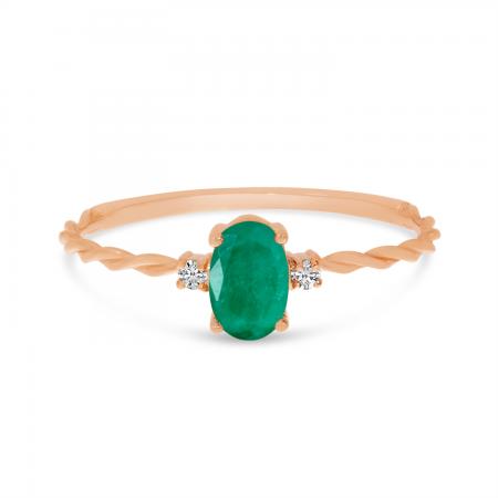 10K Rose Gold Oval Emerald Birthstone Twisted Ring