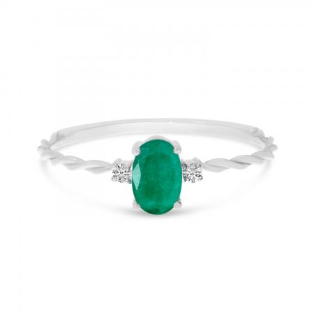 10K White Gold Oval Emerald Birthstone Twisted Ring