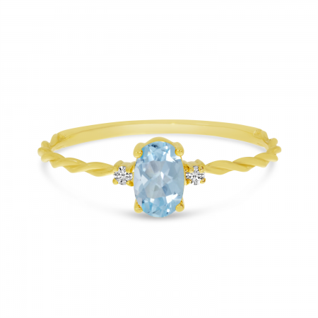 14K Yellow Gold Oval Aquamarine Birthstone Twisted Band Ring