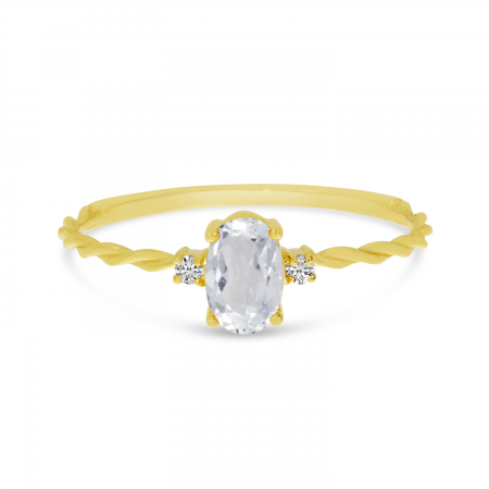 14K Yellow Gold Oval White Topaz Birthstone Twisted Band Ring