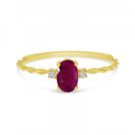 14K Yellow Gold Oval Ruby Birthstone Twisted Band Ring