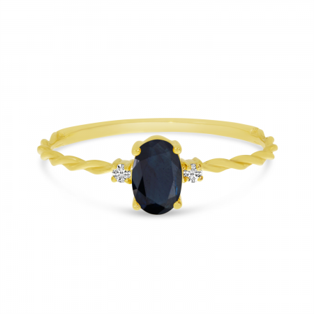 14K Yellow Gold Oval Sapphire Birthstone Twisted Band Ring