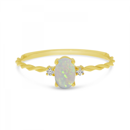 14K Yellow Gold Oval Opal Birthstone Twisted Band Ring