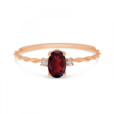 14K Rose Gold Oval Garnet Birthstone Twisted Band Ring