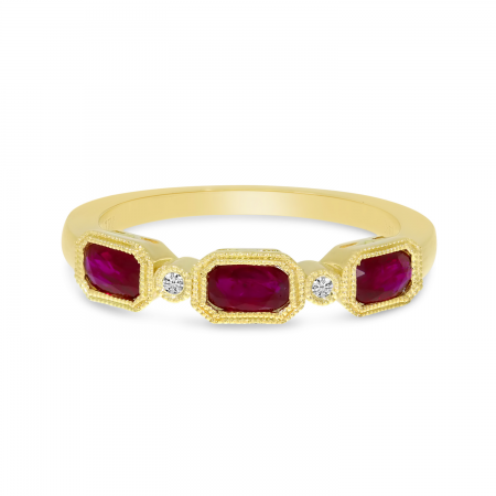 14K Yellow Gold Triple Ruby Oval Ring