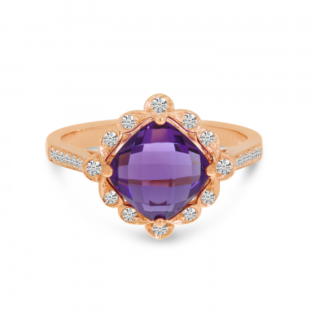 14K Rose Gold Cushion Amethyst Flower Ring