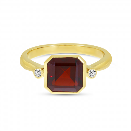 14K Yellow Gold Garnet Semi Square Gold Halo Ring