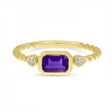 14K Yellow Gold Amethyst Semi Octagon Twist Band Ring