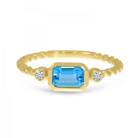 14K Yellow Gold Blue Topaz Semi Octagon Twist Band Ring