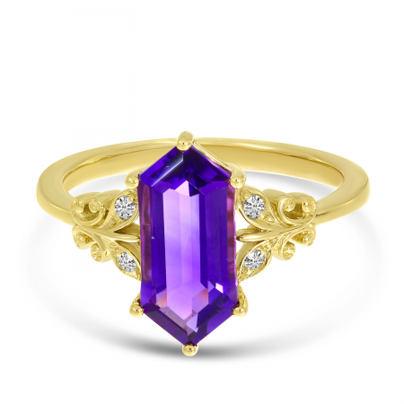 14K Yellow Gold North 2 South Amethyst Hexagon Ring