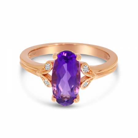 14K Rose Gold Amethyst Oval Floral Ring