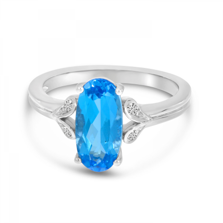 14K White Gold Blue Topaz Oval Floral Ring