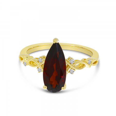 14K Yellow Gold North 2 South Garnet Pear & Diamond Ring