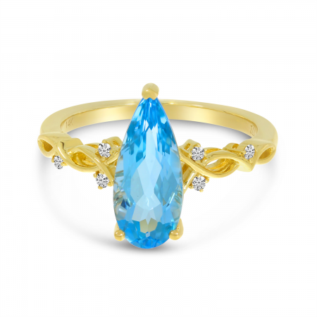 14K Yellow Gold North 2 South Blue Topaz Pear & Diamond Ring