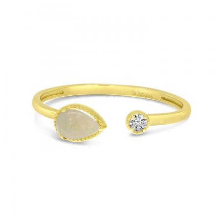 14K Yellow Gold Pear Cut Blue Topaz Duo Ring