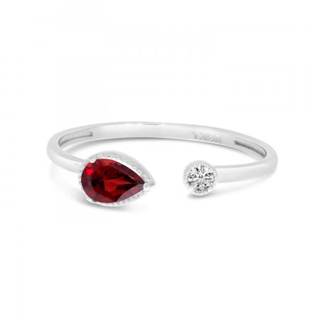 14K White Gold Pear Cut Garnet Duo Ring