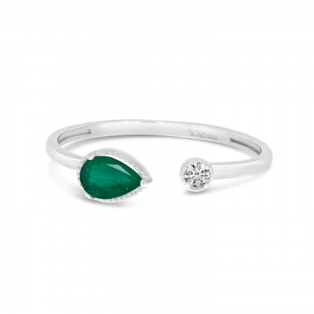 14K White Gold Pear Cut Emerald Duo Ring