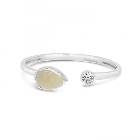 14K White Gold Pear Cut Opal Duo Ring