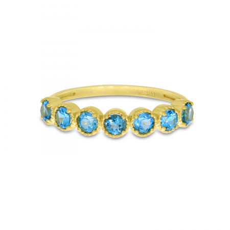 14K Yellow Gold Birthstone Blue Topaz Bezel Band 