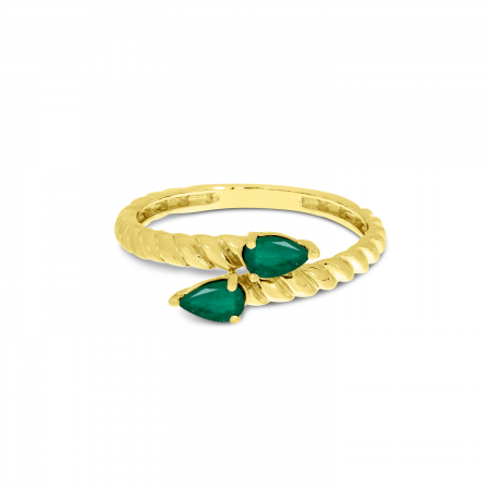 14K Yellow Gold Pear Emerald Duo Twist Band Ring