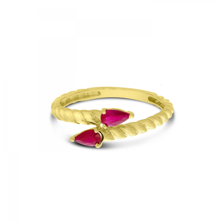 14K Yellow Gold Pear Ruby Duo Twist Band Ring