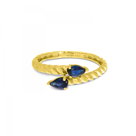 14K Yellow Gold Pear Sapphire Duo Twist Band Ring