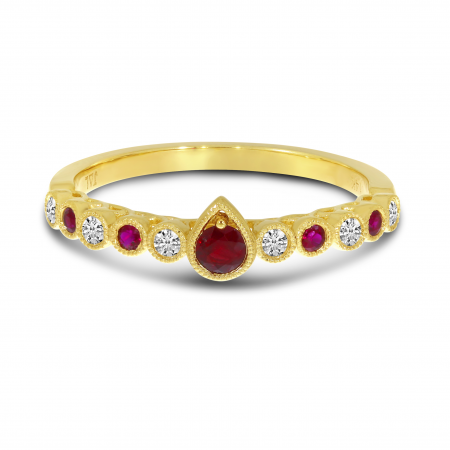 14K Yellow Gold Diamond Ruby Bezel Ring