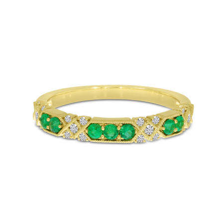 14K Yellow Gold Diamond & Emerald Band 