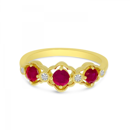 14K Yellow Gold Triple Ruby Diamond Band