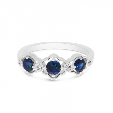 14K White Gold Triple Sapphire Diamond Band