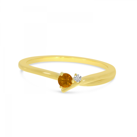 14K Yellow Gold Citrine & Diamond Twist Band Ring