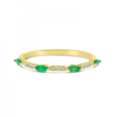 14K Yellow Gold Marquis Emerald & Diamond Stackable Ring