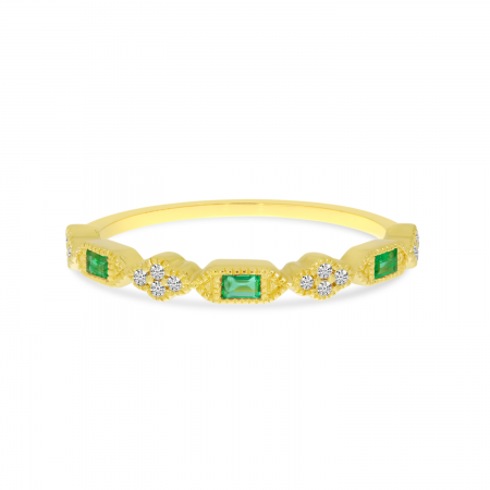 14K Yellow Gold Emerald-Cut Emerald & Diamond Stackable Ring