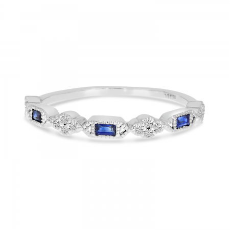 14K White Gold Emerald-Cut Sapphire & Diamond Stackable Ring