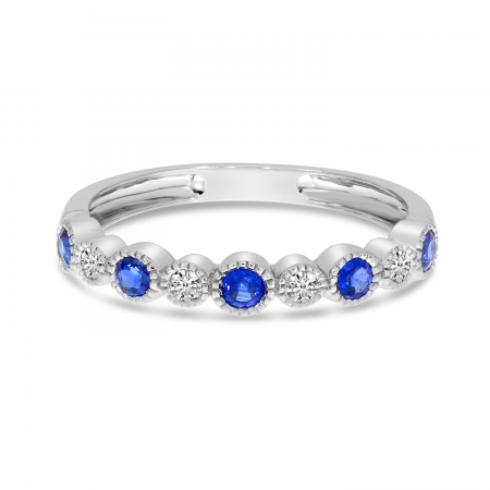 14K White Gold Round Sapphire & Diamond Stackable Ring