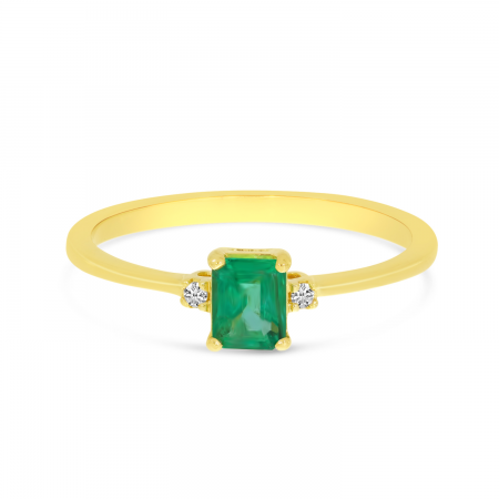 14K Yellow Gold Emerald-Cut Emerald & Diamond Ring