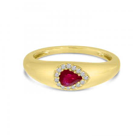 14K Yellow Gold Pear Ruby & Diamond Wide Band 