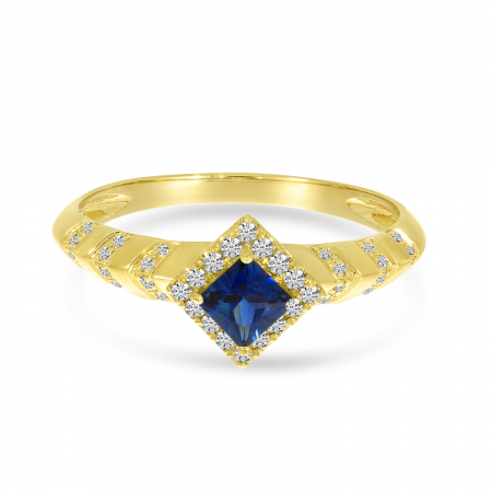 14K Yellow Gold Princess-Cut Sapphire & Diamond Stripe Ring